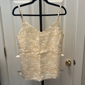 Haris Cotton Strapped Linen Top With Embroidered Details in Butter Cream NEW